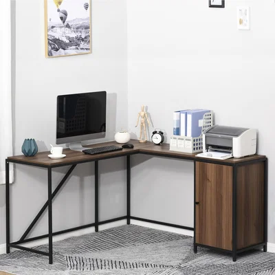 The Range HOMCOM L-Shaped Computer Corner Desk - Walnut, Black