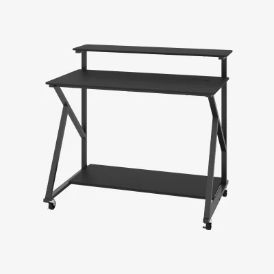 The Range Mobile Rolling Computer Desk with Monitor Stand-Black - Black