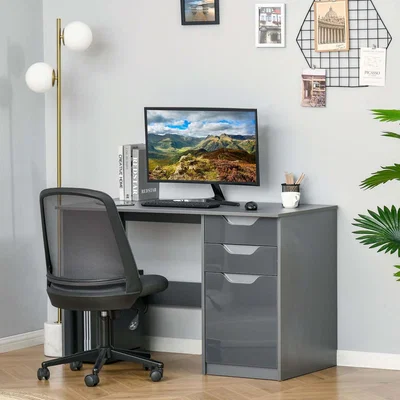 The Range High Gloss Computer Desk with Drawers - Grey