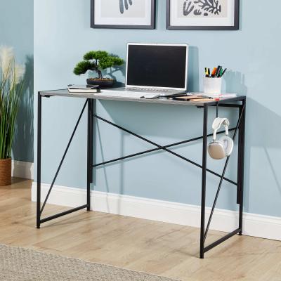 The Range Brampton Folding Compact Desk Wood and Metal Home Office Workstation  - Grey Oak Effect