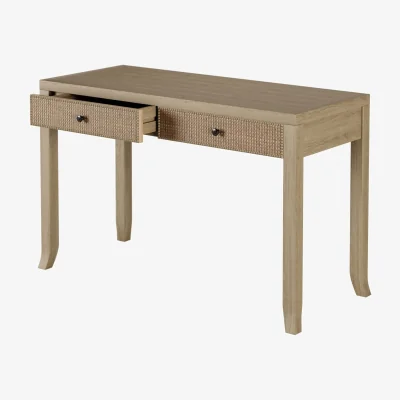 The Range Sorrento Grey Aged Oak and Rattan 2-Drawer Desk - Grey aged oak and rattan