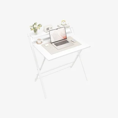 The Range 2-Tier Foldable Computer Desk with Monitor Shelf - White