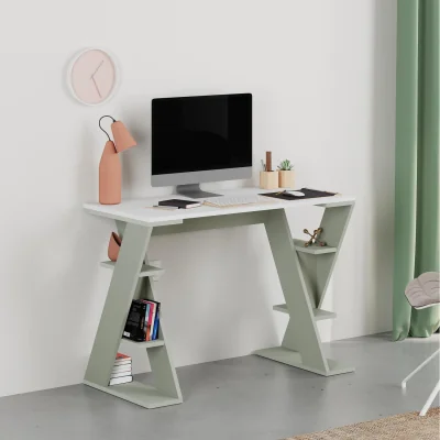 The Range Decortie Papillon Working Study Desk 106cm - White, Ash Green