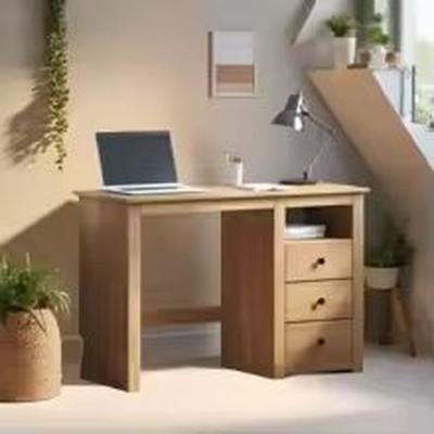 The Range Solid Pine Wood Desk - Natural