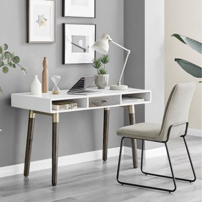 The Range Colby Solid Dark Walnut Wood and White Gold Office Desk - White