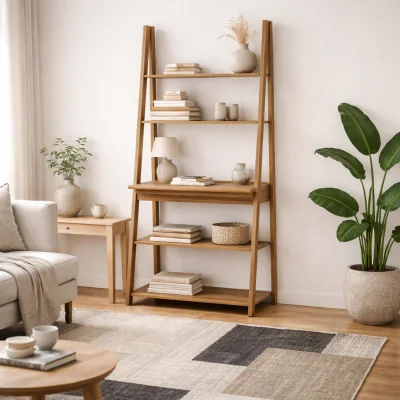 The Range Athy Ladder Desk with 5 Shelves - Brown Oak