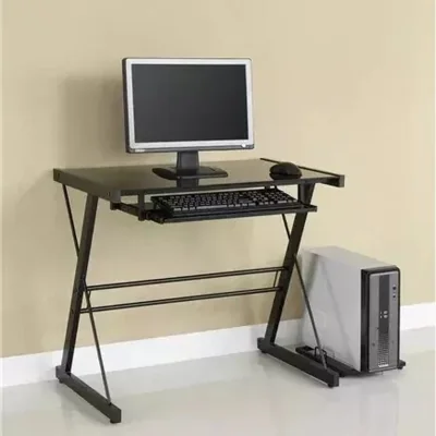 The Range Black Glass Desk With Sliding Keyboard Shelf - Black