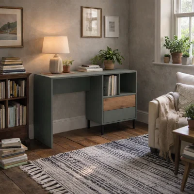 The Range Spentrup Desk Olive Natural 2 Drawers - Olive Green and Natural Oak