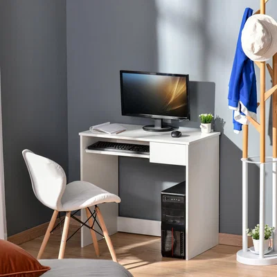 The Range Compact Computer Table with Keyboard Tray - White