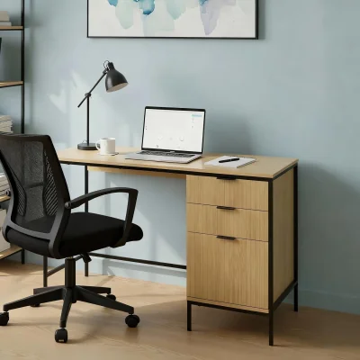 The Range Wisbech 3 Drawer Oak Effect and Metal Home Office Desk - Oak effect