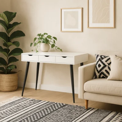 The Range Wyld Haus Dresden White Desk with 3 Drawers and Matt Black Frame - White