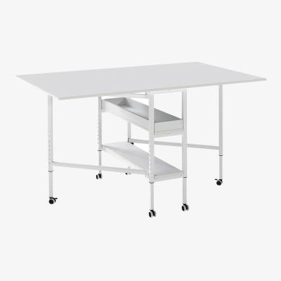 The Range Adjustable Folding Sewing Table 71-100CM with Lockable Casters - White