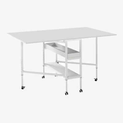 The Range Adjustable Folding Sewing Table 71-100CM with Lockable Casters - White