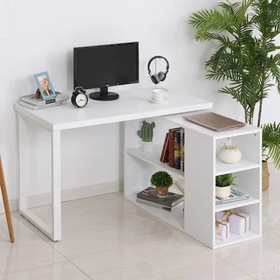 The Range L Shaped Computer Desk with Rotating Storage Shelf - White