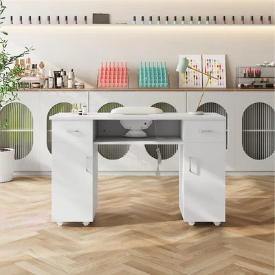 The Range Livingandhome Wheeled Manicure Table with Dust Extractor - White