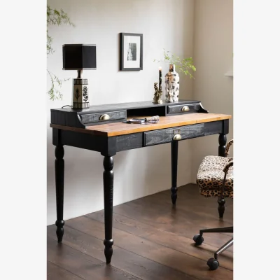 Rockett St George Black Apothecary Desk With 3 Drawers