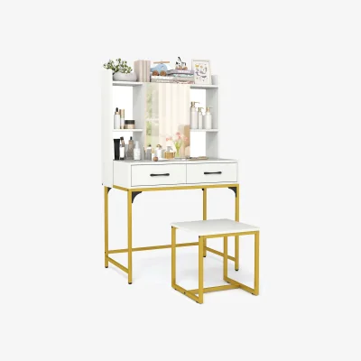 The Range Vanity Desk with Stool - White