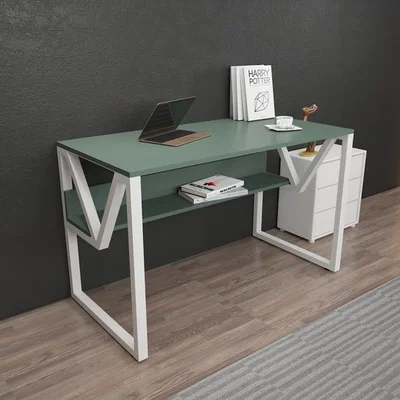 The Range Lona 120cm Modern Computer Desk with Metal Legs - Green & White
