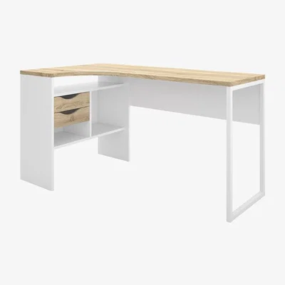 The Range Toyen Corner Desk With Two Drawers - White/Oak