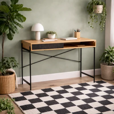 The Range Cambridge Effect Office Desk with Sliding Metal Door Frame - Neutral