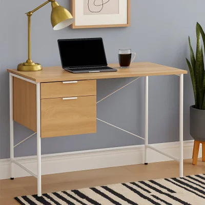 The Range Bradbury Natural Oak Veneer Desk With Drawers - Natural