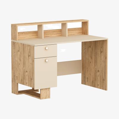 The Range Zeno Computer Desk with Shelves and Cabinet - Atlantic Pine - Beige