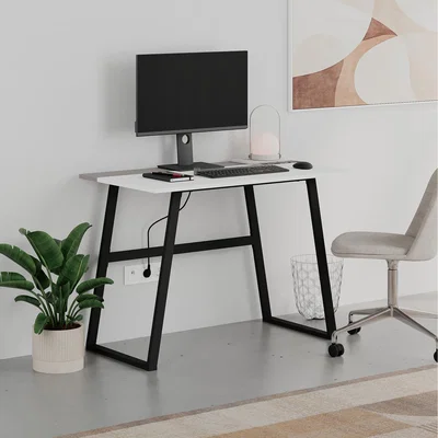 The Range Compact Rectangular Desk Black Metal Legs Home, Office - White, Mocha Grey