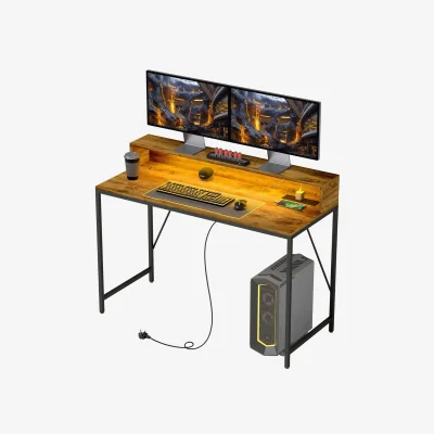 The Range Industrial 120CM Computer Desk With USB Outlets and LED Lights - Rustic Brown
