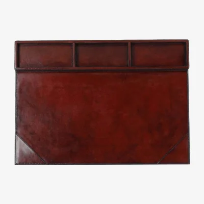 The Range Leather Desk Mat with Paper Holder  Compartments - Chestnut