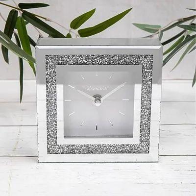The Range Small Square Crystal Clock Crushed Diamante Desk Clock - Silver