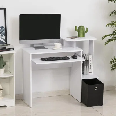 The Range Computer Desk with Sliding Keyboard Tray and Shelf - White