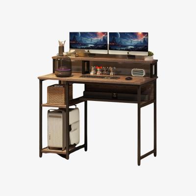 The Range Industrial 100CM Computer Desk With Monitor Stand, Shelves And Drawer - Rustic Brown