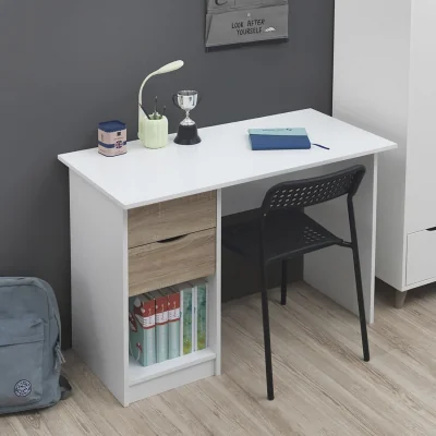 The Range Pulford Desk With Two Drawers - White & Sonoma Oak