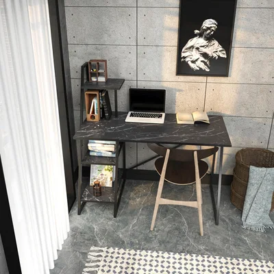 The Range Admira Computer Desk - Black Marble Effect and Black - Black