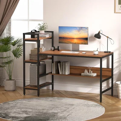 The Range Large Computer Desk Modern - Red Walnut