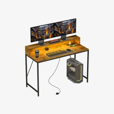 The Range 120cm Computer Desk with LED Lights and Power Outlets - brown