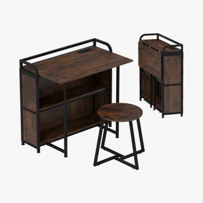 The Range Folding Desk with Stool - Brown