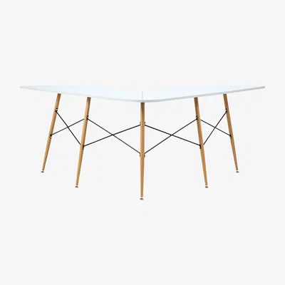 The Range Roberto L-Shaped Corner Desk with Wood and Metal Details, White - White