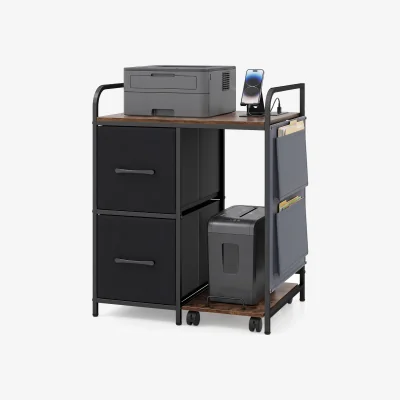 The Range Printer Stand with Rolling Shredder Stand with Fabric Drawers - Brown