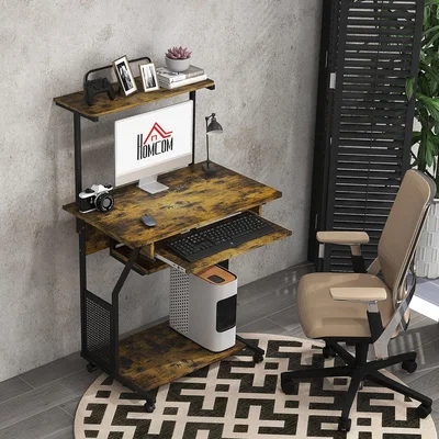 The Range HOMCOM Mobile Computer Desk with Keyboard - Brown