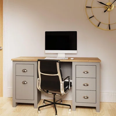 The Range Lisbon Double Pedestal Study Desk - Light Grey