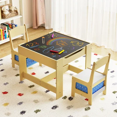 The Range Toddler Desk with 2 Chairs - Natural & Blue