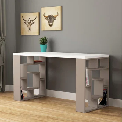The Range Labirent Modern Desk With Bookshelf Legs - Mocha Grey