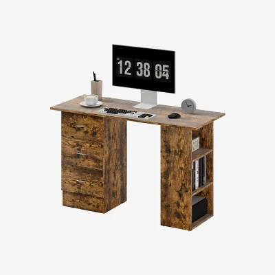 The Range Industrial Rustic 120CM Computer Desk With 3 Drawers and Shelves - Rustic Brown