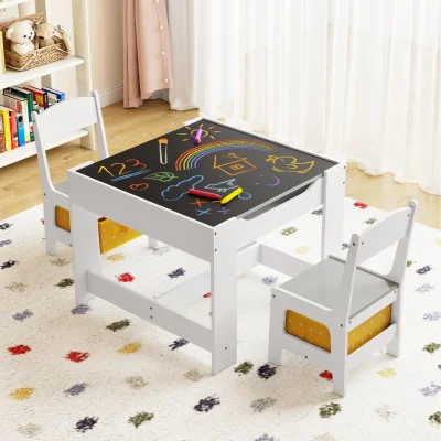 The Range Toddler Desk with 2 Chairs - White & Yellow