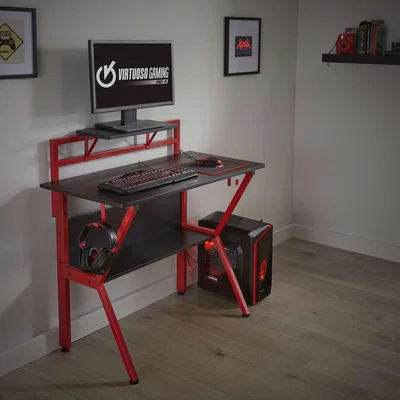 The Range Rogue Gaming Desk - Black and Red - Red