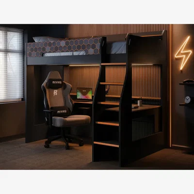 The Range Recoil Ultimate Lumi Gaming High Sleeper with Desk - Orange / Single