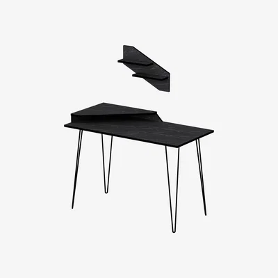 The Range Desalvo 120cm Wide Computer Desk with Shelf - Marble Black