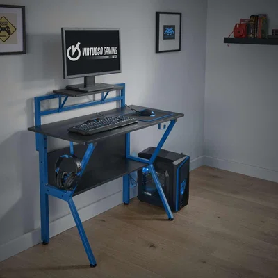 The Range Rogue Gaming Desk - Black and Blue - Blue