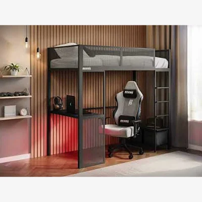 The Range Glitch Metal Gaming High Sleeper with Desk Black - Black